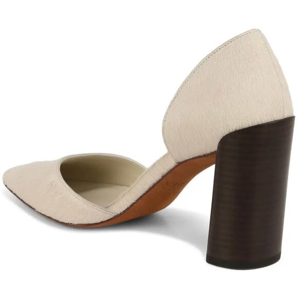 VINCE | Prim D'orsay Genuine Calf Hair Pointed Toe Pump  Cream Block Heels | 9.5 - Picture 2 of 10